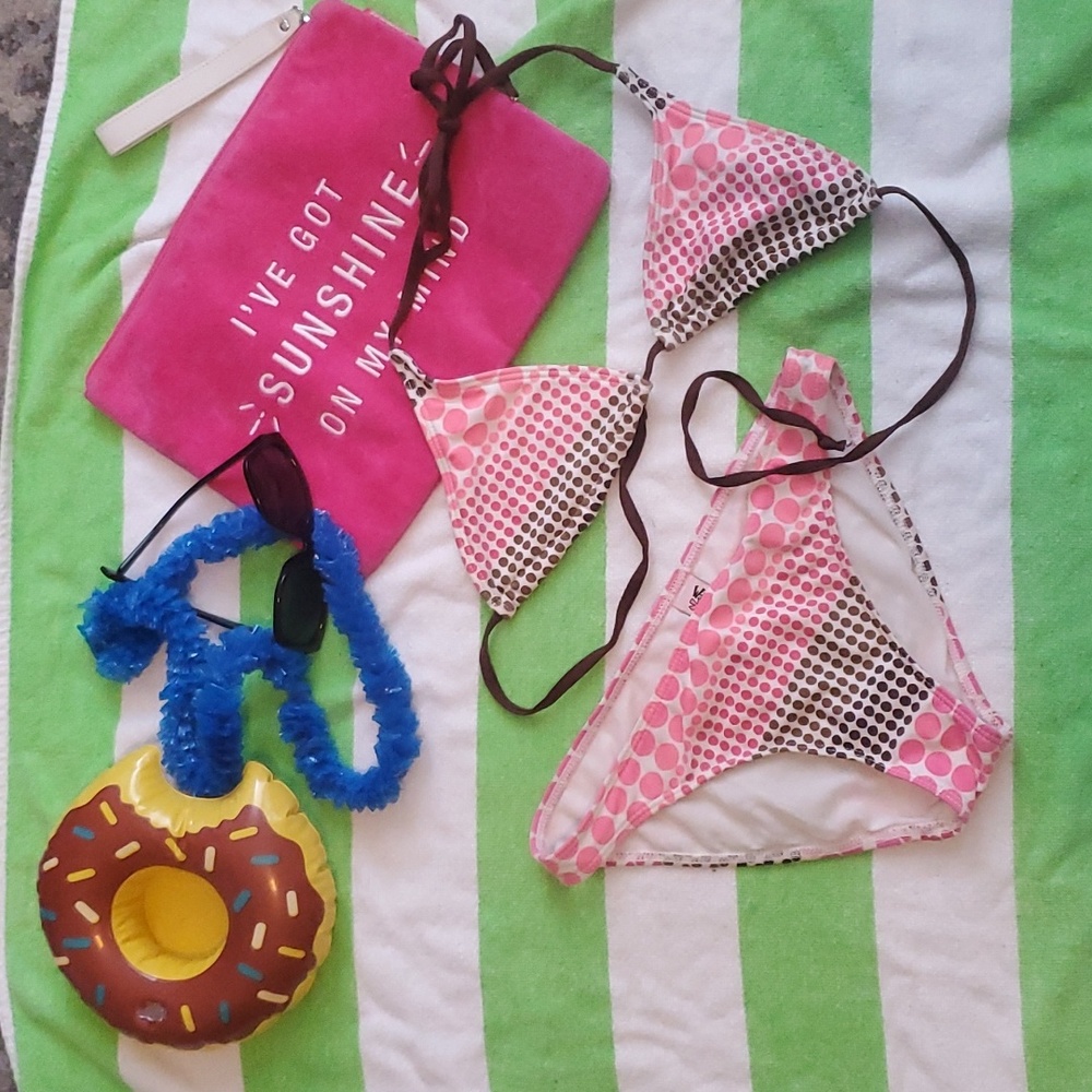 Vintage string bikini in pink and chocolate brown